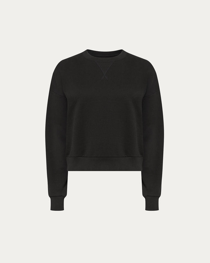 French Terry Cheer Crew Neck Sweatshirt - Black
