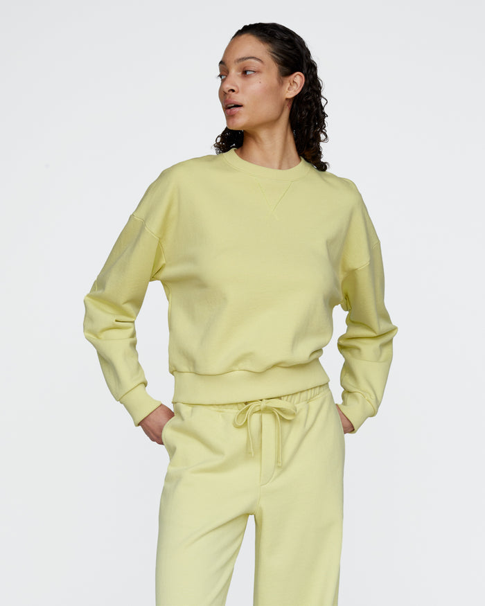 French Terry Cheer Crew Neck Sweatshirt - Mellow Yellow