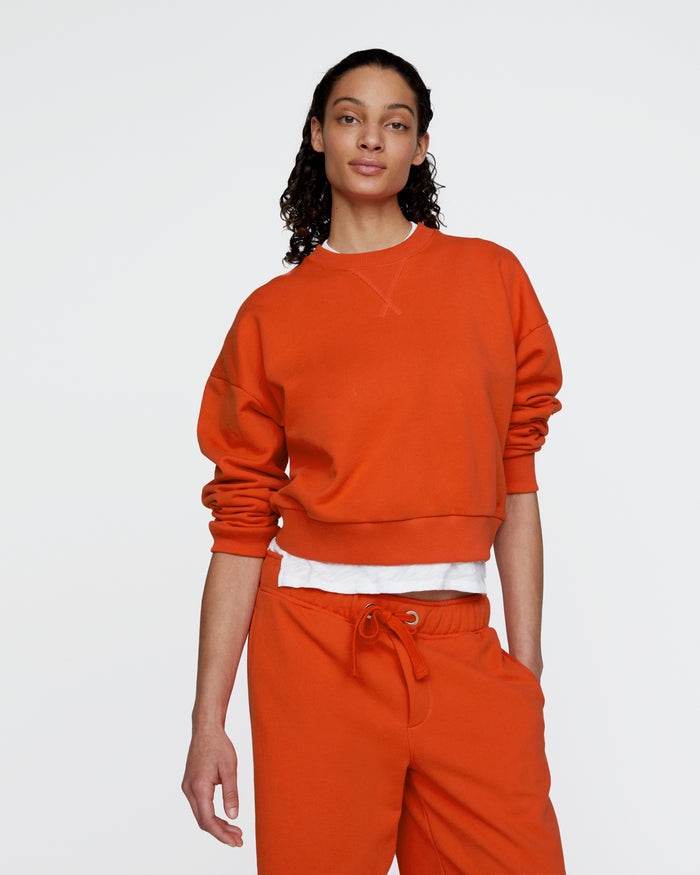 French Terry Cheer Crew Neck Sweatshirt - Tomato