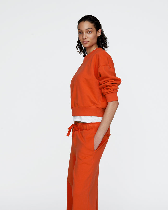 French Terry Cheer Crew Neck Sweatshirt - Tomato
