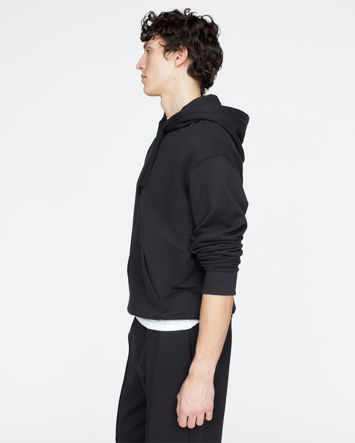 French Terry Pullover Hoodie - Black