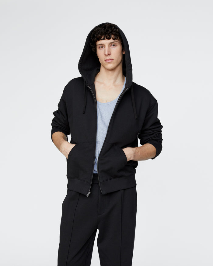 French Terry Zip-Up Hoodie - Black