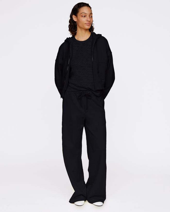French Terry Zip-Up Hoodie - Black