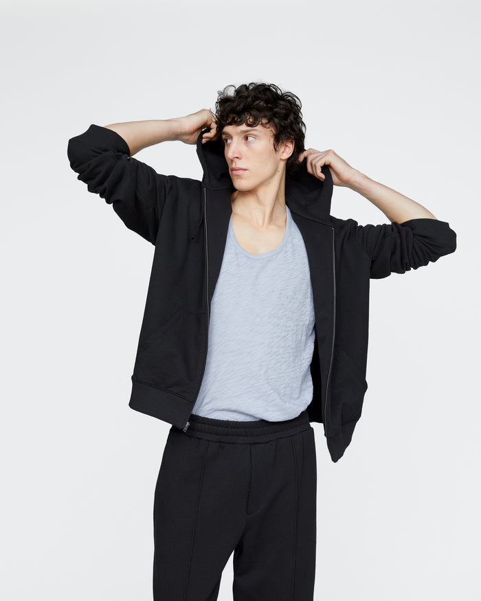 French Terry Zip-Up Hoodie - Black