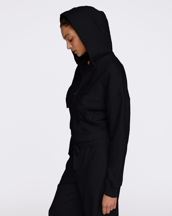 French Terry Zip-Up Hoodie - Black