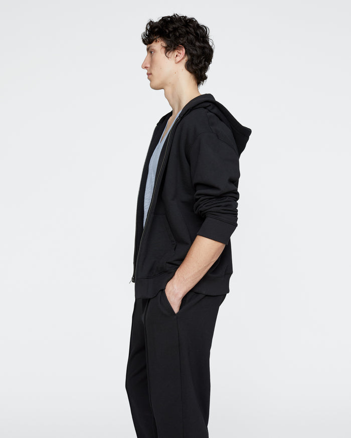 French Terry Zip-Up Hoodie - Black