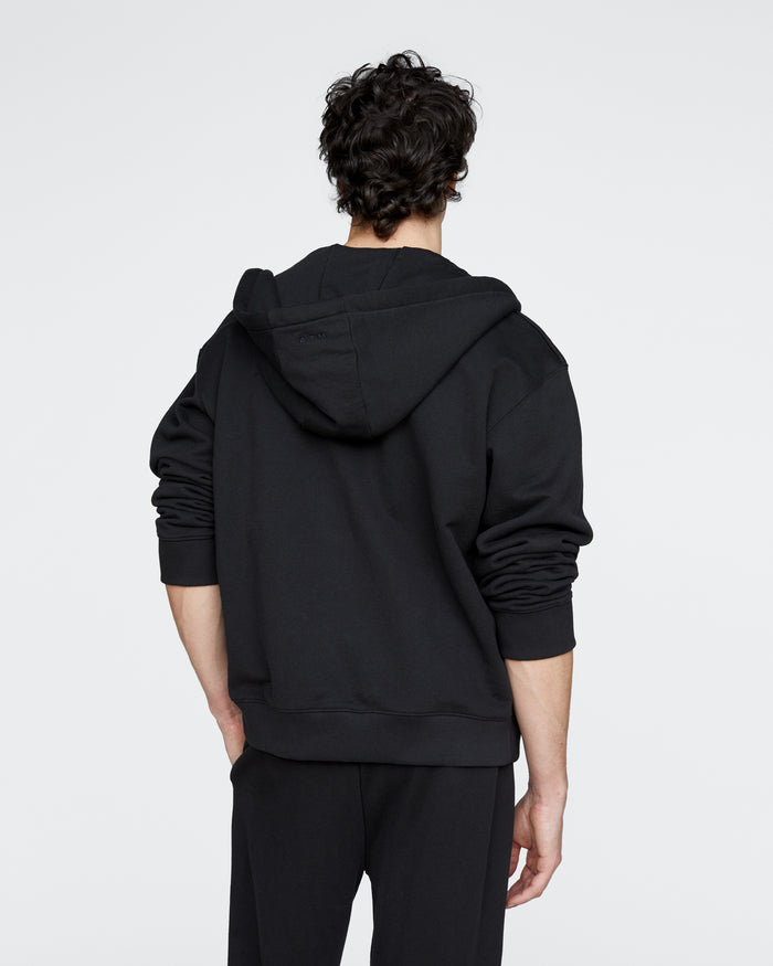 French Terry Zip-Up Hoodie - Black