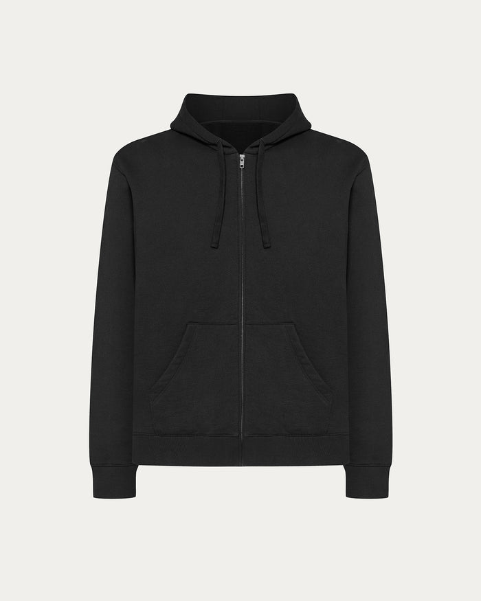 French Terry Zip-Up Hoodie - Black
