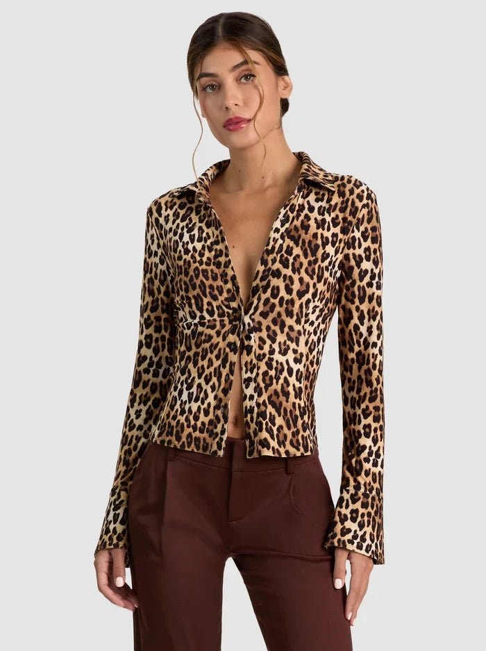 FREYA BUTTON DOWN TOP - SPOTTED LEOPARD