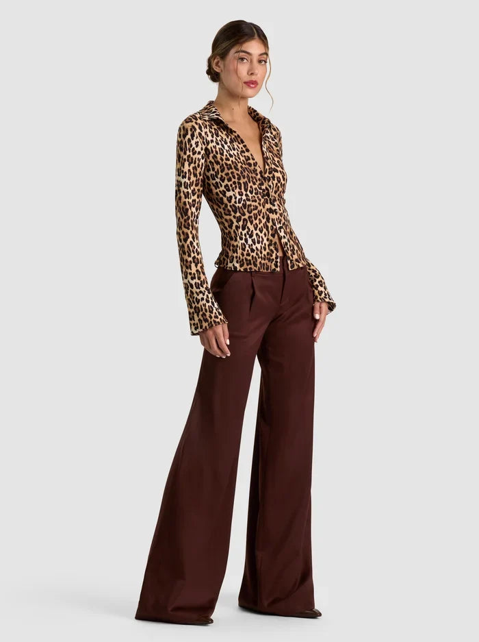 FREYA BUTTON DOWN TOP - SPOTTED LEOPARD