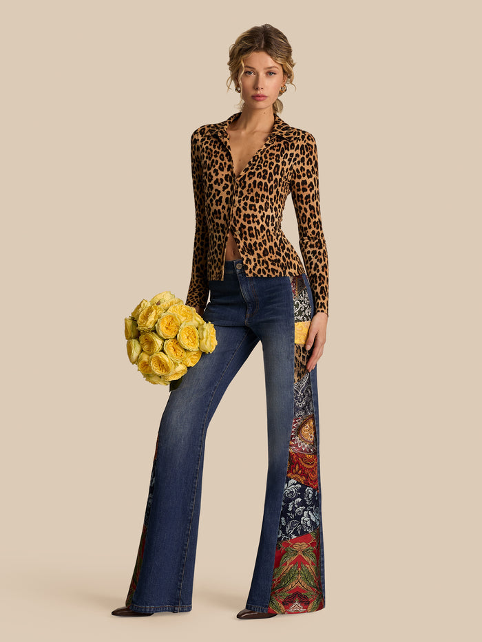 FREYA BUTTON DOWN TOP - SPOTTED LEOPARD