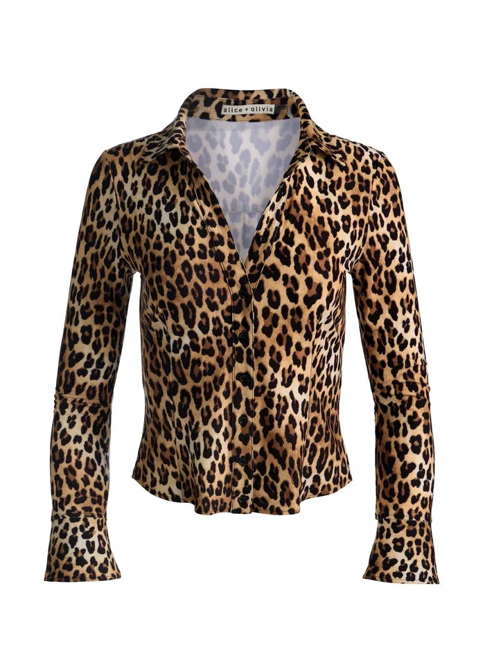 FREYA BUTTON DOWN TOP - SPOTTED LEOPARD