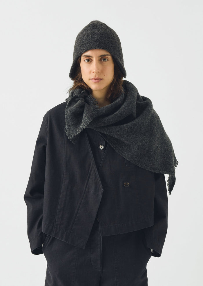 Fringed Wool Scarf | Charcoal Melange