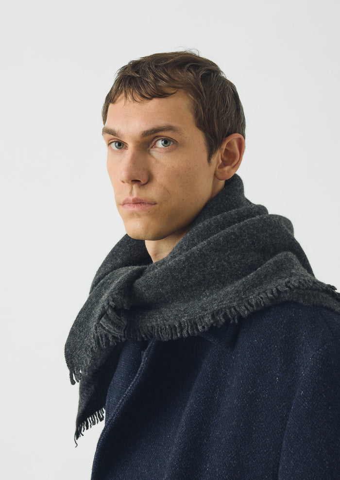 Fringed Wool Scarf | Charcoal Melange