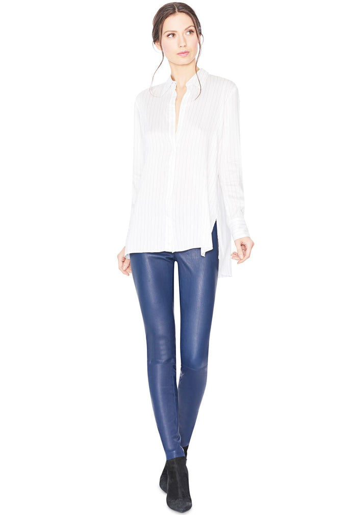 FRONT ZIP LEATHER LEGGING - NAVY