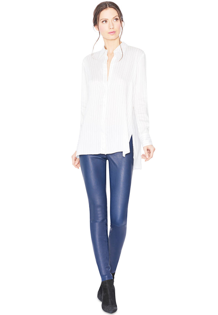 FRONT ZIP LEATHER LEGGING - NAVY
