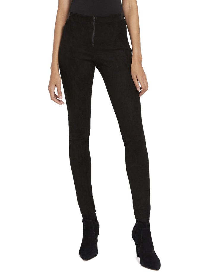 FRONT ZIP SUEDE LEGGING - BLACK