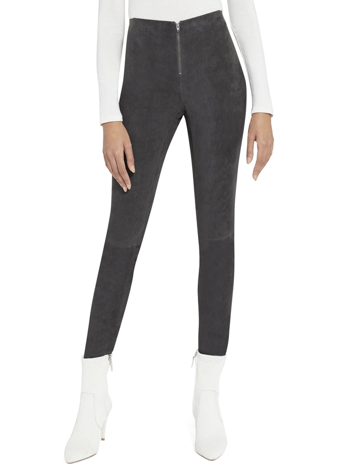 FRONT ZIP SUEDE LEGGING - CHARCOAL