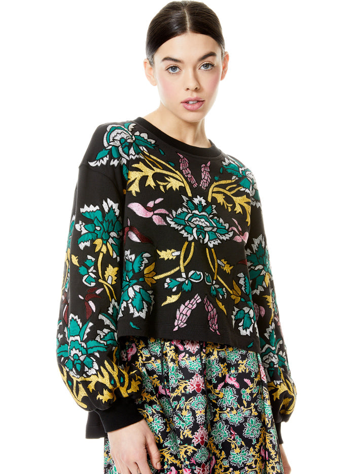 GAIA BLOUSON SLEEVE SWEATSHIRT - BLACK/MULTI