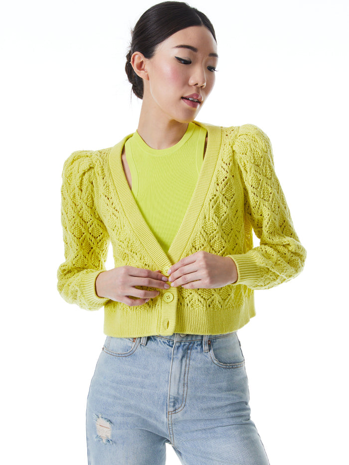 GALA PUFF SLEEVE CROCHET CARDIGAN - LEMON SORBET