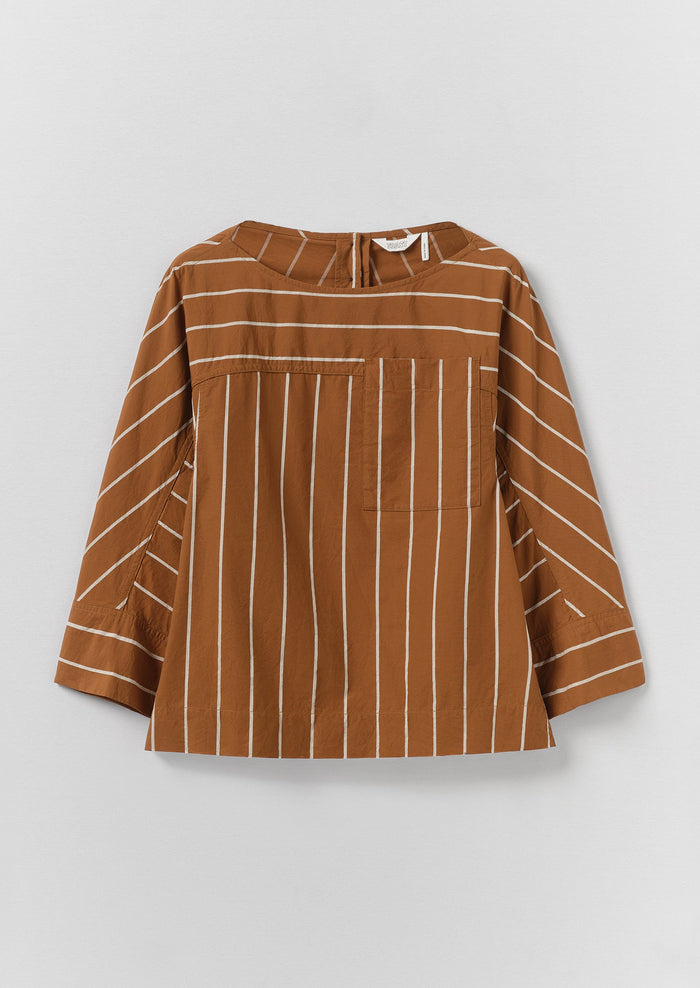 Garland Stripe Cotton Smock Top | Copper/Ecru