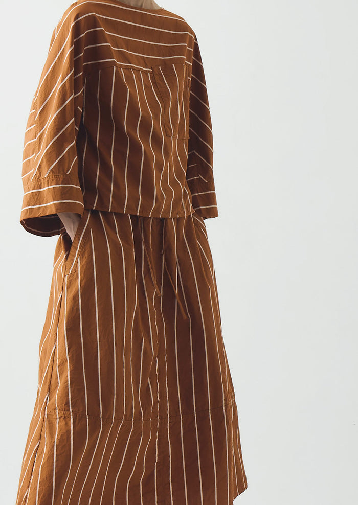 Garland Stripe Cotton Smock Top | Copper/Ecru
