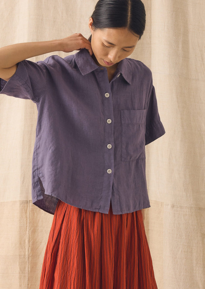 Garment Dyed Lightweight Linen Shirt | Dark Thistle