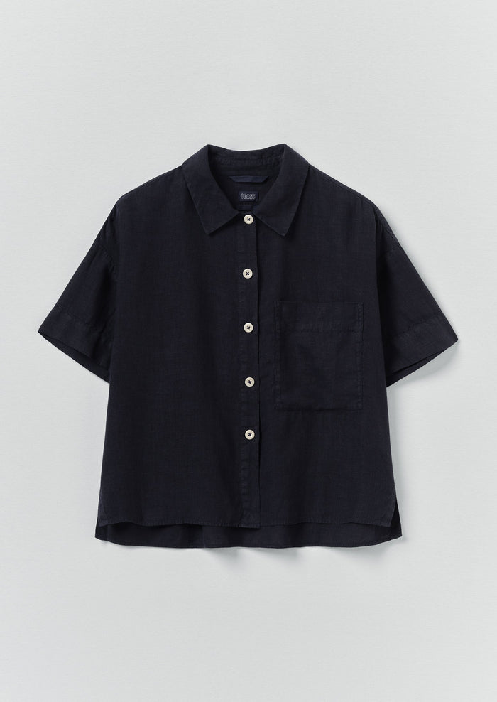 Garment Dyed Lightweight Linen Shirt | Midnight