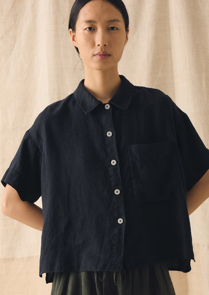 Garment Dyed Lightweight Linen Shirt | Midnight