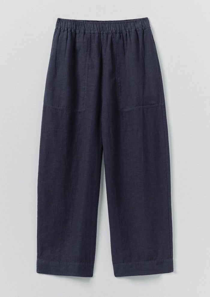 Garment Dyed Linen Barrel Leg Pants | Blueberry