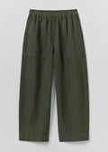 Garment Dyed Linen Barrel Leg Pants | Dark Olive