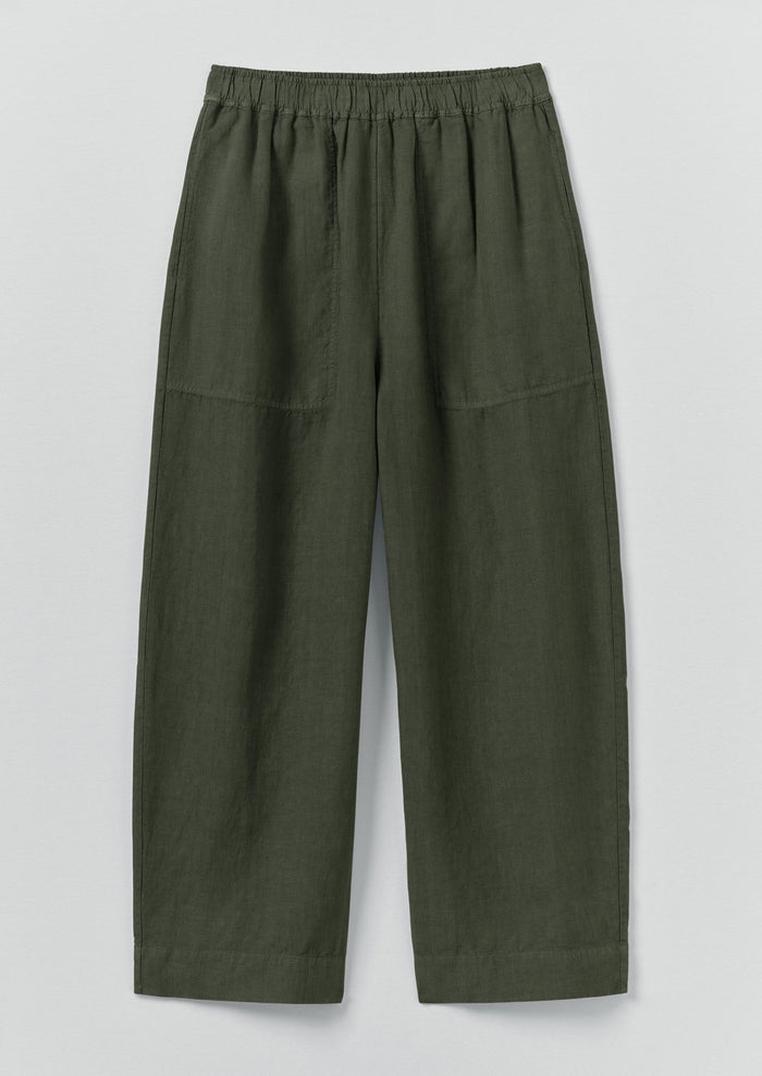Garment Dyed Linen Barrel Leg Pants | Dark Olive