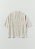 Garment Dyed Linen Grandad Collar Shirt | Oat