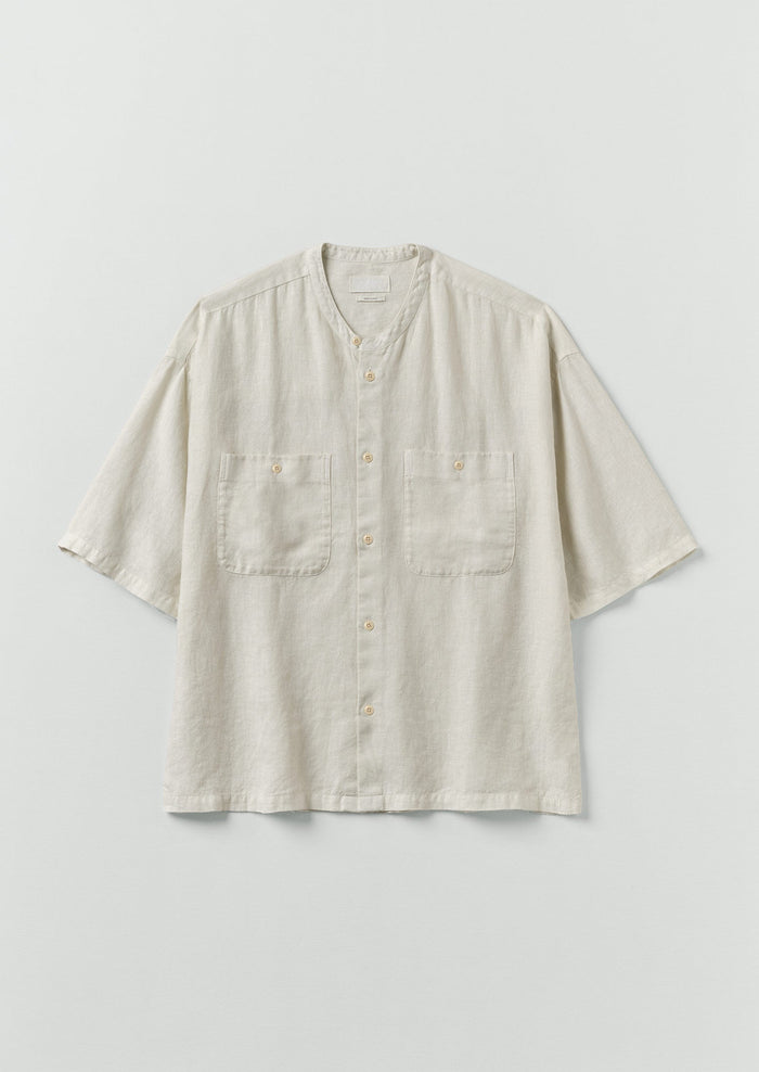 Garment Dyed Linen Grandad Collar Shirt | Oat