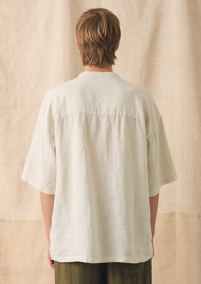 Garment Dyed Linen Grandad Collar Shirt | Oat