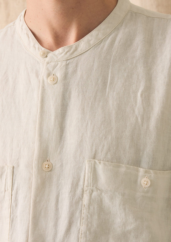Garment Dyed Linen Grandad Collar Shirt | Oat