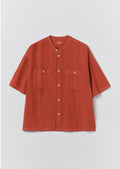 Garment Dyed Linen Grandad Collar Shirt | Sun-dried Tomato