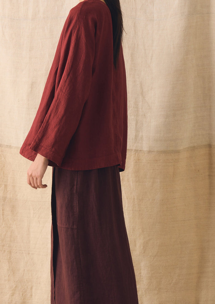 Garment Dyed Linen Top | Tomato Red