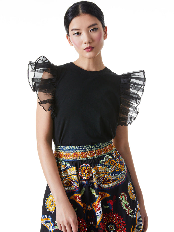 GARNER BOXY ORGANZA SLEEVE TEE - BLACK