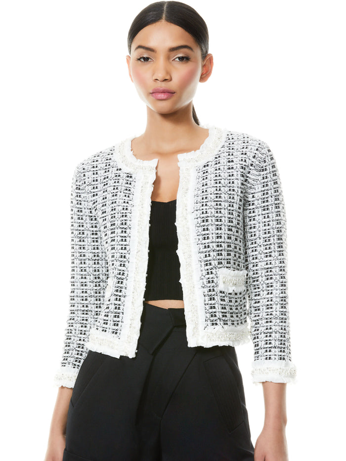 GEORGIA EMBELLISHED SWEATER JACKET - SOFT WHITE/BLACK