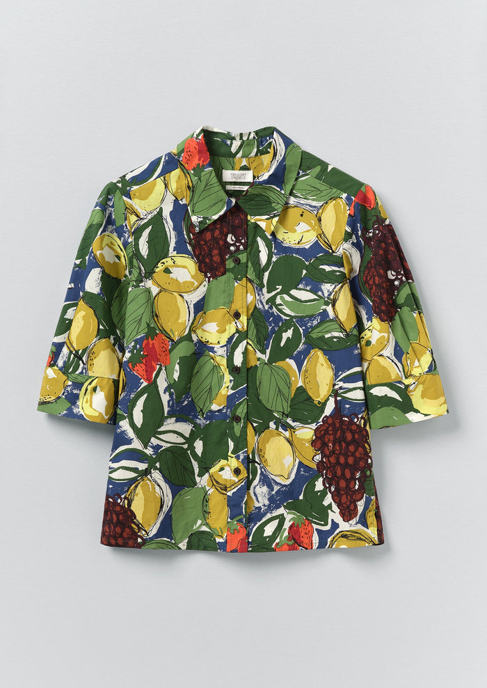 Gia Sketched Fruit Print Shirt | Verdigris/Multi