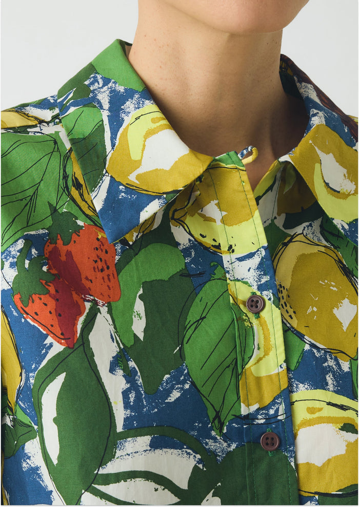 Gia Sketched Fruit Print Shirt | Verdigris/Multi
