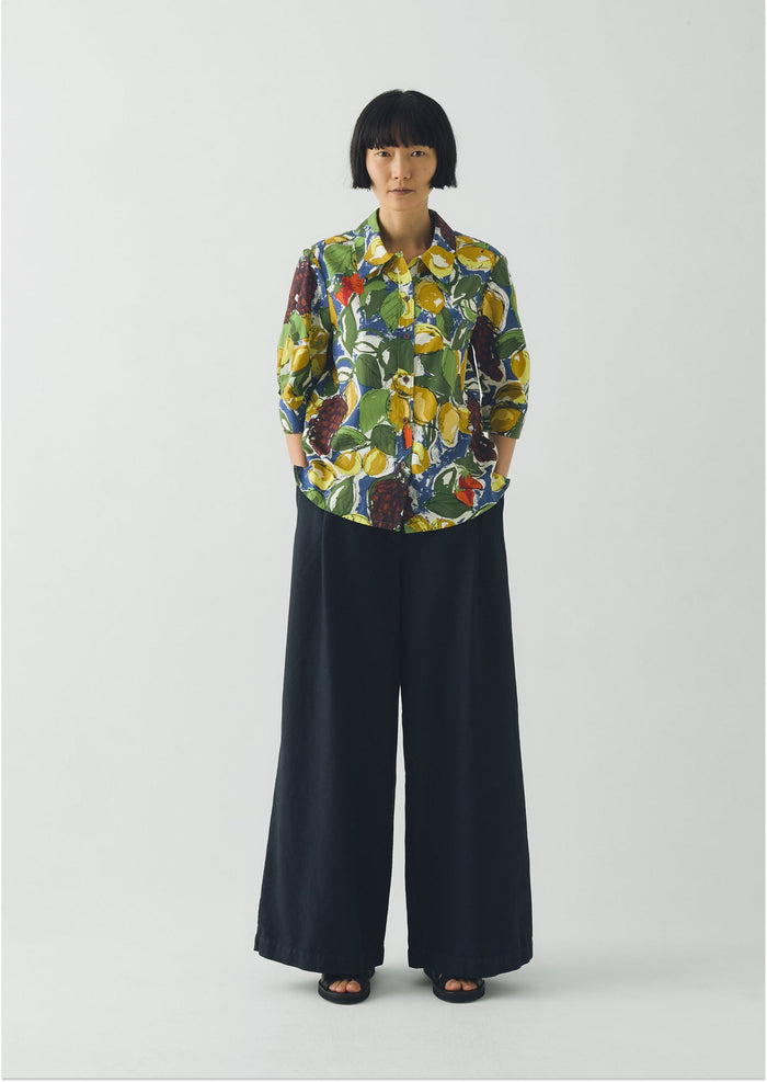 Gia Sketched Fruit Print Shirt | Verdigris/Multi