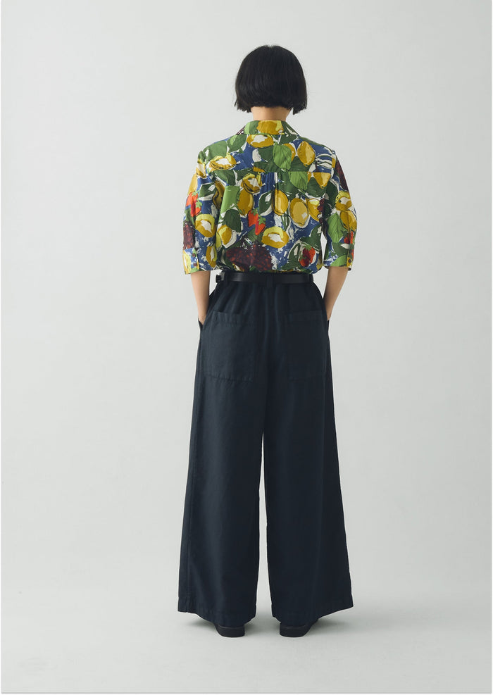 Gia Sketched Fruit Print Shirt | Verdigris/Multi