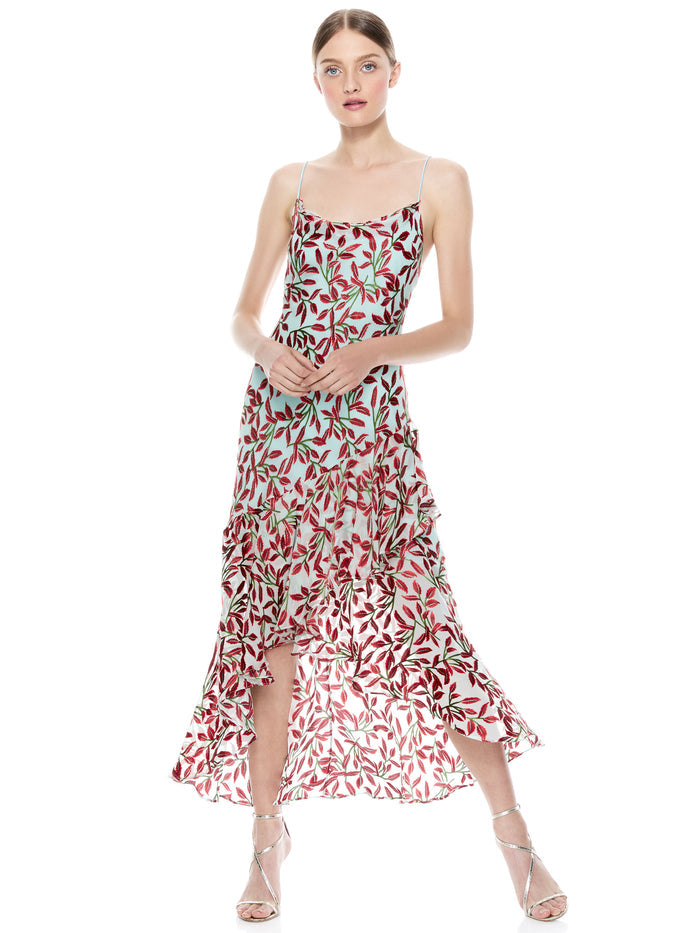 GINGER COWL NECK MIDI DRESS - DANCING LEAF-LG POWDER BLUE