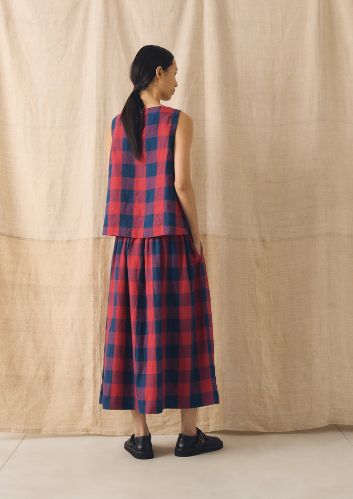 Gingham Check Linen Tank | Raspberry/Blue