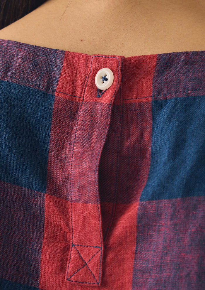 Gingham Check Linen Tank | Raspberry/Blue