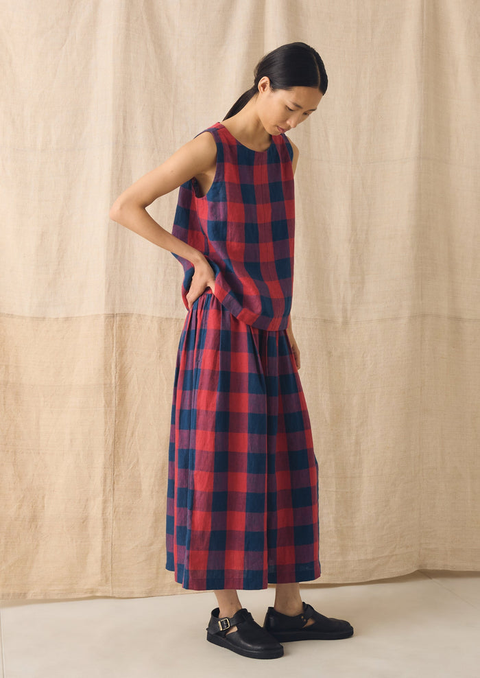 Gingham Check Linen Tank | Raspberry/Blue