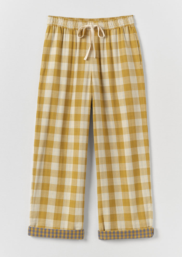 Gingham Double Faced Cotton Pajama Pants | Golden Ochre/Washed Hyacinth