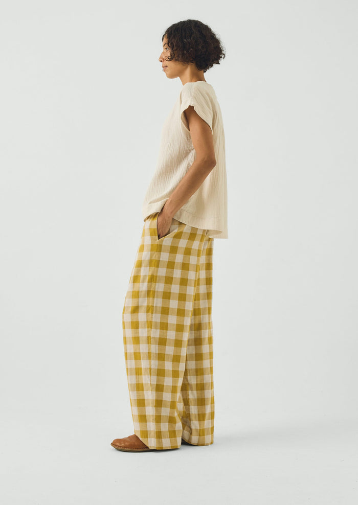 Gingham Double Faced Cotton Pajama Pants | Golden Ochre/Washed Hyacinth